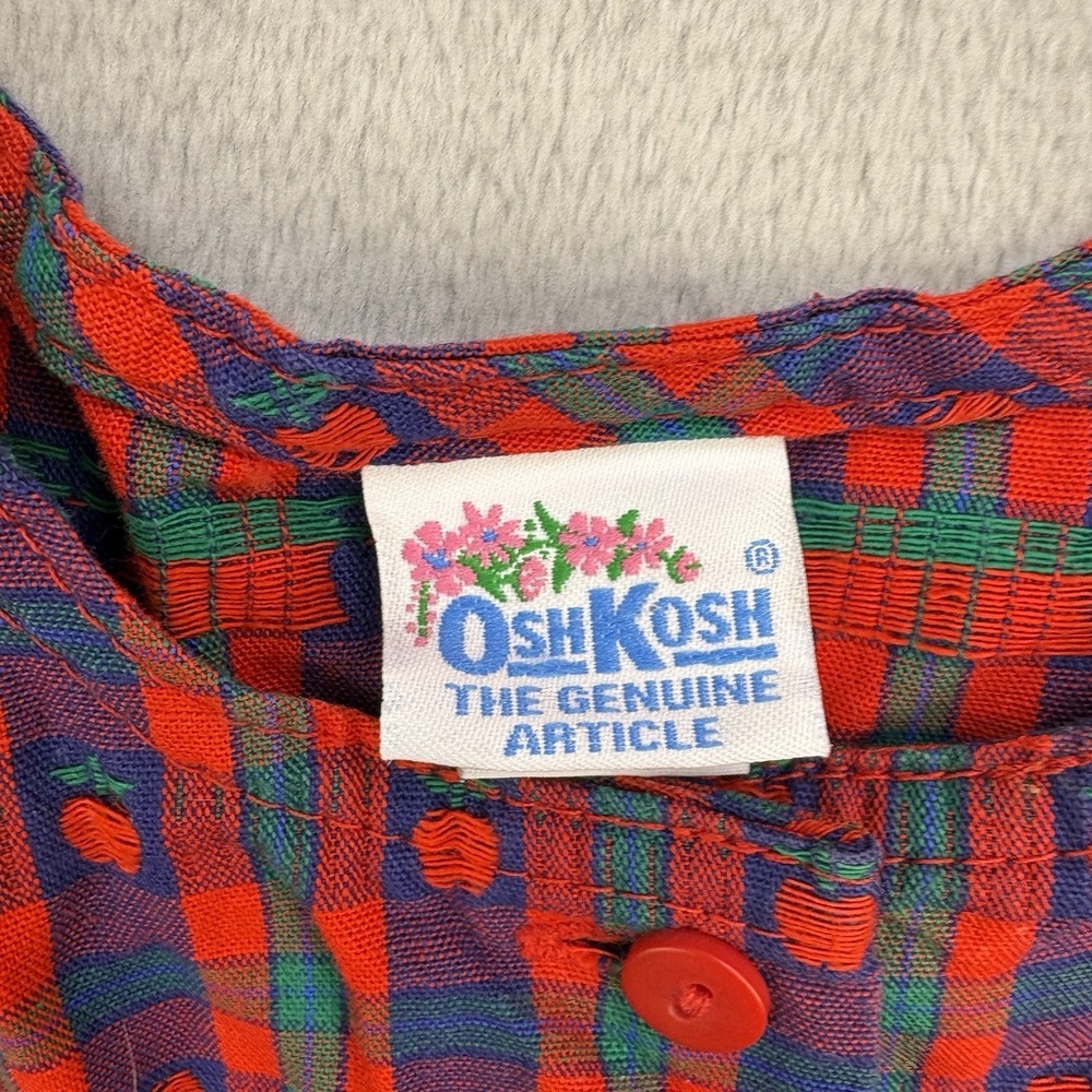 Vintage Oshkosh Dress Girls 3T Red Jumper Apple Plaid Made In USA - Picture 3 of 8
